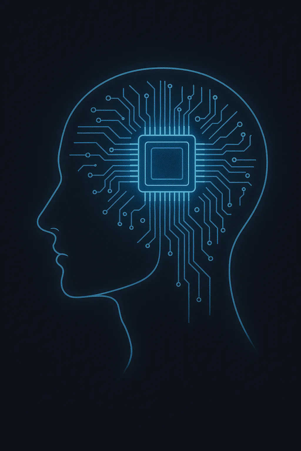 Human head silhouette with microchip and circuits symbolising long-term thinking for PHP library choices