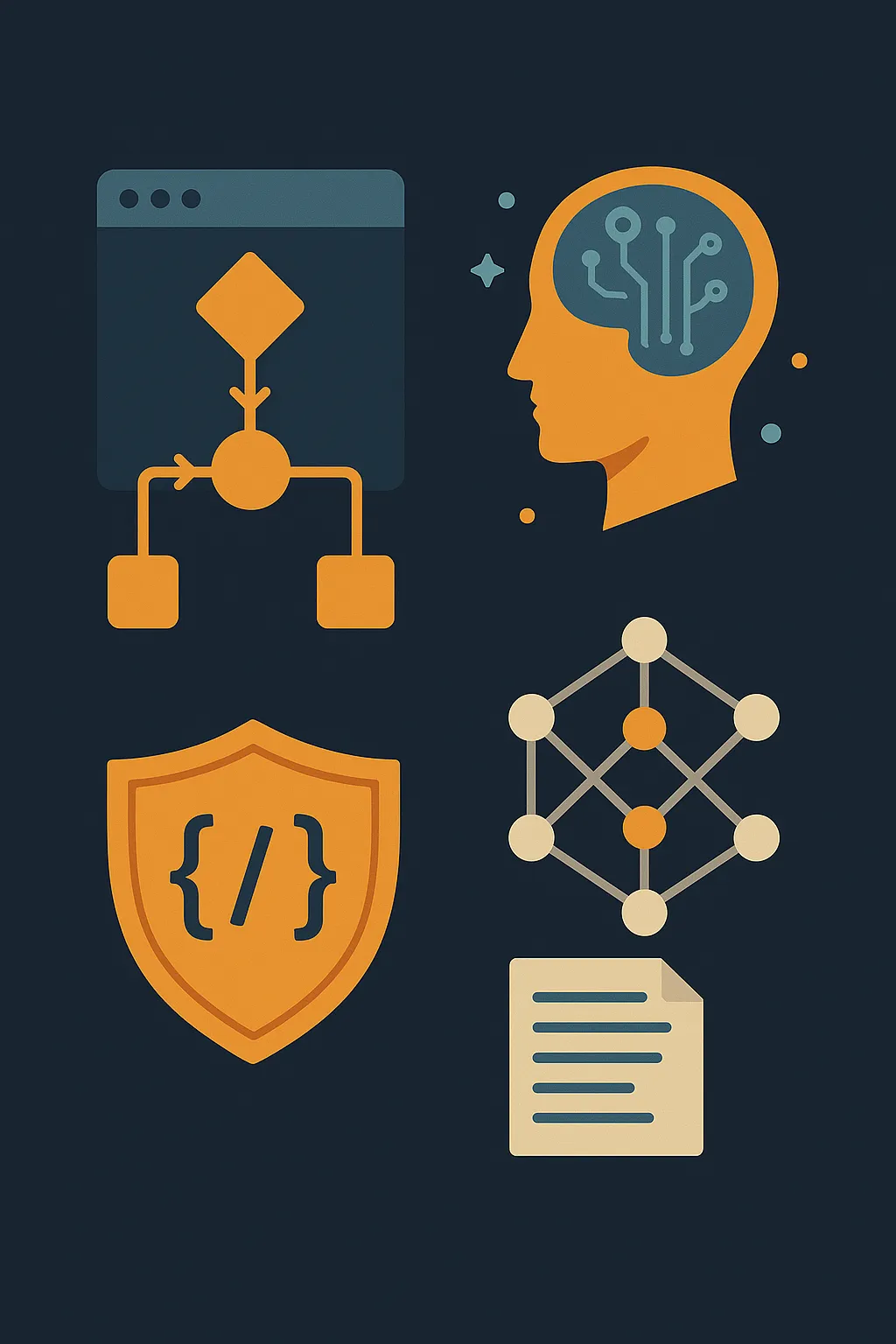 Security and flow diagram with shield and neural network representing privacy-first analytics design